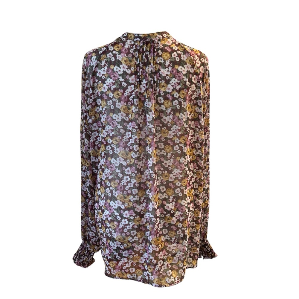 Torrid 3X Blouse Long Sleeve Fall Floral Metallic Thread Button Details Relaxed - Picture 14 of 14